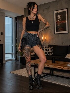 Rock & Roll Denim High Rise Fringe Shorts – Black W33